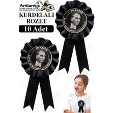 Artlantis 10 Kasım Atatürk Kurdelalı Rozet 10 Adet Siyah Yaka Rozeti Çocuk Bayram Etkinlik 15 cm Kokart