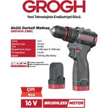 Grogh Akülü Şarjlı Matkap 16V 2AH Darbeli Delme Vidalama Matkap(Brushless MOTOR)(GRX1634-2 Bmc)