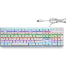 Node Game Full Size 105 Tuşlu RGB Kablolu Mekanik Gaming Klavye Bilek Destekli Beyaz Oyuncu Klavyesi Double Shot, Anti Ghosting