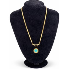 Pangu Turkuaz Taş Detaylı Altın Renk Çelik Kolye