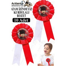 Artlantis Atam Izindeyiz Atatürk Kurdelalı Rozet 10 Adet Kırmızı Beyaz Yaka Rozeti Çocuk Bayram Etkinlik 15 cm Kokart