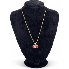 Pangu Nazar Boncuk Detaylı Mineli Renkli Zirkon Taşlı Altın Renk Çelik Kolye