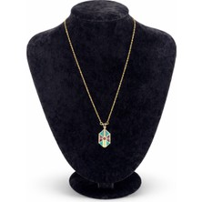 Pangu Geometrik Formlu Mineli Zirkon Taş Detaylı Altın Renk Çelik Kolye