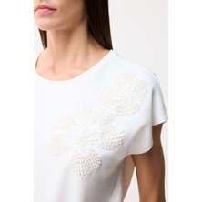 Love My Body Boncuk Nakışlı Örme T-shirt Kemik 175L9970000