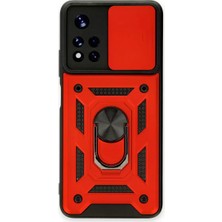 TeknoKapsül Redmi Note 11T Kılıf Pars Lens Yüzüklü Silikon - Kırmızı