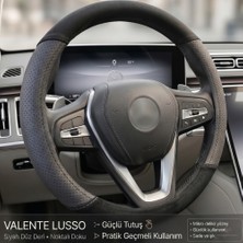 Valente Lusso Geçmeli Direksiyon Kılıfı Gri Veloce Serisi Süet & Perfore Deri - Profesyonel Kavrama (38-40CM)