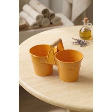 Desen Dekorasyon Ikiz Saksılık Metal 10 cm - Dekoratif Çiçeklik Kova ve Çok Amaçlı Düzenleyici