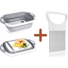 Katlanabilir Plastik Badya Leğen ve Eşit Şekilde Sebze Dilimleme Aleti Aparatı Seti