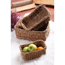 3'lü Set Hasır Sepet Meyve Ekmek Sepeti