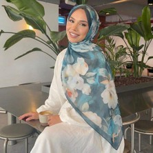 Revam Collection Retro Desen Pamuk Soft Şal Turkuaz-Beyaz