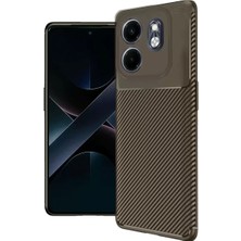 Olinea Infinix 9 Kılıf Auto Focus Karbon Kapak - Kahverengi