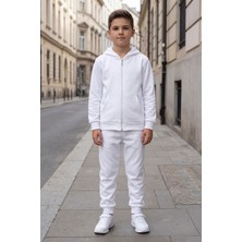 Evavi Çocuk Fermuarlı Kapüşonlu Sweatshirt Ceket ve Ribana Paça Eşofman Takımı