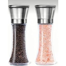 Calperia Paslanmaz Çelik Kapaklı Cam Gövdeli 19 cm Baharat Değirmeni Seti