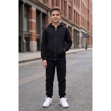 Evavi Çocuk Fermuarlı Kapüşonlu Sweatshirt Ceket ve Ribana Paça Eşofman Takımı