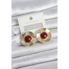 Luxdanet Vintage Model Bordo Gold Renk Pirinç Kadın Küpe