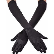 Najmaddin Mey Ithalat® Siyah Renk Likralı Dirseğe Kadar Uzun Kumaş Eldiven 40 cm