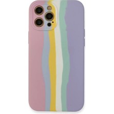 Olinea Iphone 12 Kılıf Ebruli Lansman Silikon - Pembe-Lila