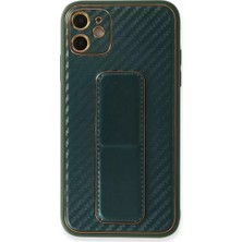 Olinea Iphone 12 Kılıf Coco Karbon Standlı Kapak - Yeşil