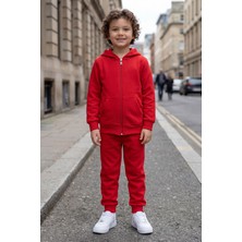 Evavi Çocuk Fermuarlı Kapüşonlu Sweatshirt Ceket ve Ribana Paça Eşofman Takımı