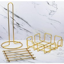 Servis Sunum Seti Havluluk Peçetelik Nihale Gold Altın Dolu Parlak Paslanmaz 3 Lü Mutfak