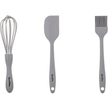 Gri Renkli Orta Boy 3lü Silikon Spatula,fırça ve Çırpıcı Seti