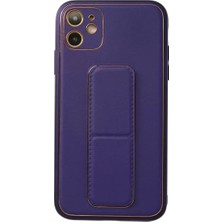Olinea Iphone 12 Kılıf Coco Deri Standlı Kapak - Mor