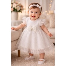 Lina Baby Bloomm Kız Bebek Beyaz Tül Elbise Fiyonk Detaylı Mevlüt & Özel Gün Elbisesi