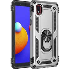 Olinea Galaxy A01 Core Kılıf Sofya Yüzüklü Silikon Kapak - Gümüş