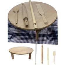 50 cm Hamur Açma Seti Ayaklı Tahtası + Oklava 50 cm + Spatula 29 cm + Merdane 40 cm + Çevirici 35 cm