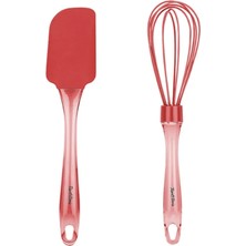 012-01-KIRMIZI Renkli Silikon Çırpıcı ve Spatula Seti