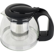 Renkli Çelik Süzgeçli Cam Demlik 700 ml Siyah, Isıya Dayanıklı Cam Demlik