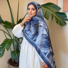 Revam Collection Desenli Pamuk Soft Şal Lacivert-Açık Mavi