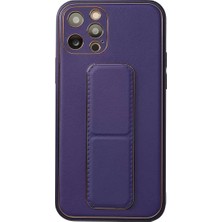 Olinea Iphone 12 Kılıf Coco Deri Standlı Kapak - Mor