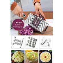 Pratik 3 Bıçaklı Multi Fonksiyonlu Çoklu Dilimleyici Doğrayıcı | Multi Rende | Metal Dilimleyici