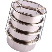 3 Lt Paslanmaz Çelik 4lü Sefer Tası 2-4 Kişilik Yemek Taşıma Kabı 750ML Isıtılabilir 4 Kap 15X24CM