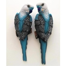 Duvar Süsü 2'li Mavi Muhabbet Kuşu, Dekoratif Bahçe Süsü