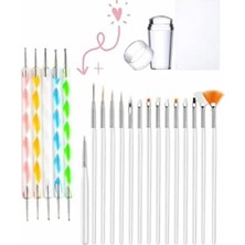 Calperia Pembe Renkli Tırnak Süsleme Fırça Seti, 2 Adet French Stamper ve Dotkalem