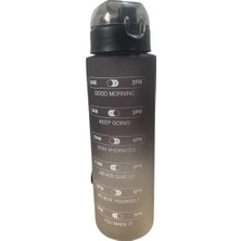 800 ml Saat Işaretli ve Çift Renkli Motivasyonlu Su Matarası Siyah&gri