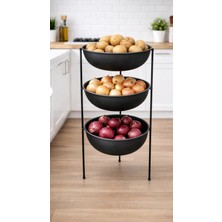 Kitchen Line Nova 3 Katlı Metal Sebzelik – Patates & Soğan Düzenleyici (Siyah)