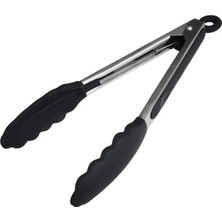 Metal Kızartma Maşası Silikon Uçlu Maşa Siyah Renk