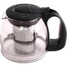 Siyah Süzgeçli Cam Demlik 700 Ml, Paslanmaz Çelik Büyük Süzgeç