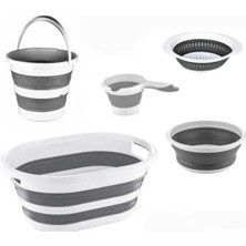 Katlanabilir Multi 5'li Set - Sepet, Kova, Maşrapa, Badya, Süzgeç