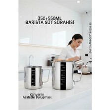 Najmaddin Mey Ithalat® Inox 350ML-550ML Barista Süt Sürahisi Seti - Süt Köpürtme Potu -  Paslanmaz Çe
