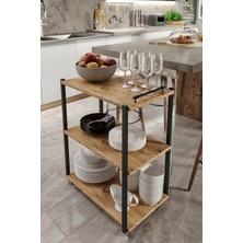Kahve Modern Dekoratif Mdf Ahşap Servis Sunum Arabası 3 Raflı Servant