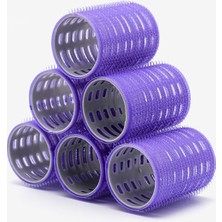 Pearl Shop 1215 Büyük Boy Bigudi 6lı (Cırtlı - Yapışkanlı Bigudi) Mor Çap: 4.5cm