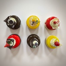 Vitrin Accessories Meyveli Mini Yaş Pasta Magnet Seti Mutfak, Buzdolabı, Ofis ve Hediye Için Dekoratif Ürün 6 Adet