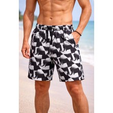 Asmedo Erkek Deniz Şortu Fermuarlı Cepli File Astarlı Hızlı Kuruyan Premium - Siyah