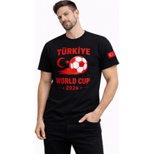 Asmedo Erkek Türkiye World Cup 2026 Baskılı Tişört Futbol Temalı Forma T-Shirt - Siyah