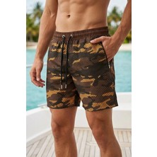 Asmedo Erkek Deniz Şortu Fermuarlı Cepli File Astarlı Hızlı Kuruyan Premium - Kahverengi