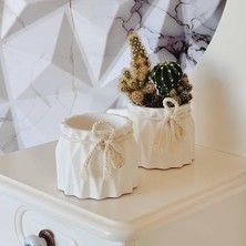 Pearl Shop Set, Iskandinav Tarz Beyaz Beton Saksı - Minimal Dekoratif Saksı Seti